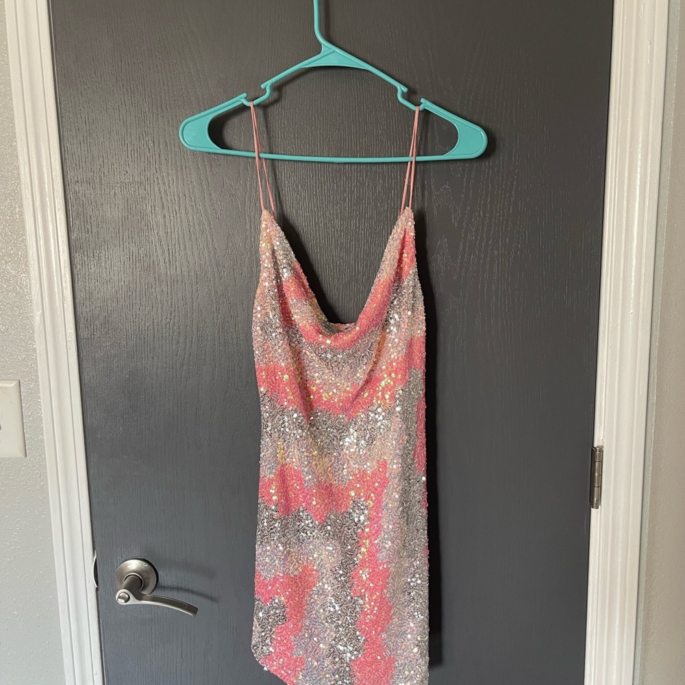 Hello Molly Pink and Silver Sequin Dress